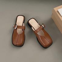 Lazy bag head half slippers women's outer wear spring and summer new low-heeled versatile flat-soled shoes 35 ruda