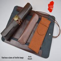 Seal & Stone Carving Knife Leather Sheath Roll-Up Case Small Leather Storage Bag