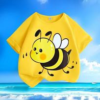 New trendy bee-patterned children's style round-neck loose-fitting comfortable T-shirt for summer - cute tops for boys and girls 110