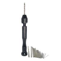 25 vnt. mini mikro sriegimo grąžtų rinkinys 0,5–3 mm su aliuminio rankiniu gręžtuvu, be raktinio griebtuvo