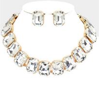 Stonefans Exaggerated Square Rhinestone Choker Necklace Set Trend  Big Crystal Stud Earrings Women Jewelry Set auksas