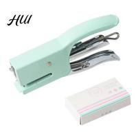Lightweight Plastic Stapler Small Hand-held 10-16 Sheet Capacity with 750 Staple Compact Document Mini Desktop for Office School Home Travel Portable 1 Set žalia