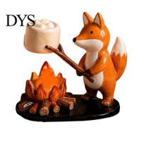 Rustic Cabin Candle Holder Campfire Animal Tealight Holder, Durable Resin with Cat Fox And Dachshund Figurines, Warm Cozy Atmosphere Decorative Stand A