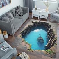 Flanelinis Spausdintas 3D Kriauklės Laivo Kilimas Vandenyno Nuotykių Tema Svetainės Kilimas Minkštas Vilnos Grindų Kilimėlis Namų Dekoras Unikalūs Plotiniai Kilimai 60x90cm