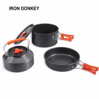 IRONDONKEY Camping Cookware Set 2-3 Pot Set 1.1L Teapot Combination Mountaineering Hiking Aluminum Material Outdoor Cooking Pot oranžinė