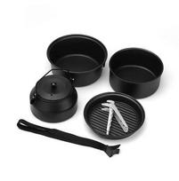 6-piece Camping Pots and Black Kettle Set, Lightweight Portable Compact and Durable Camping Cooking Set juoda