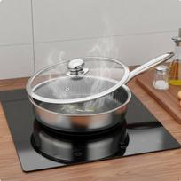 Stainless Steel Pan Even Heating Skillet Frying for Home Kitchen 24CM Single Screen W Lid 24CM Single Screen W Lid