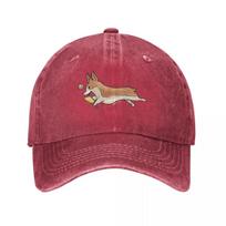 Corgi chasing hisher Pickleball on red Baseball Cap Golf Cap Luxury Brand hats for Unisex western Hat Unisex Womens
