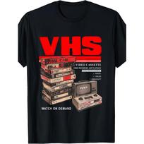 Women's Vintage Men VHS and Chill Graphic T Shirt Harajuku O-Neck Streetwear Tee Casual Trendy Oversized S