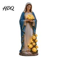 Ambient Lighting For Garden Statue Virgin Mary Light Outdoor with LED Glowing Rose Blessed Mother Religious Light Figurine for Catholic Lawn 1pc
