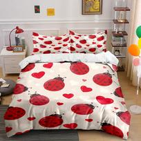 Ladybug and Heart Bedding Set Bedding Duvet Cover Set Duvet Cover Pillowcases (1 * Duvet Cover 2 * Pillowcases, without duvet insert) 135x200cm