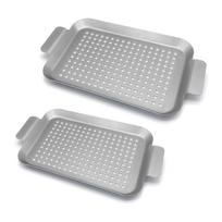 2Pcs Outdoor Frying Pan Grill Topper Pan Oven Baking Dish Grill Tray Metal Grill Plate Grilling Accessories Enduring