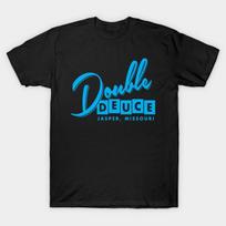 Men Black Print T-shirt Double Deuce No-Cut Transfer Paper Print Cotton Tshirt 2XL juoda