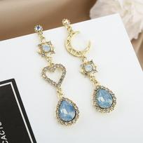 Baroque Moon Hollow Love Blue Water Drop Earrings Versatile Earrings 1cm*3cm