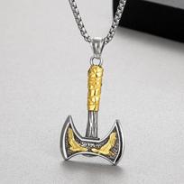 Hip Hop Jewelry Classic Norse Mythology Viking Raven Double Headed Ax Pendant for Men 60CM