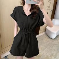 Summer French new onesie women's Hong Kong flavor casual temperament high waist and thin jumpsuit hooded jumpsuit shorts set S pilka spalva
