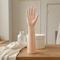 Moterų rankos manekenas, pailgintas dilbis, atvirais pirštais, formos, ekspozicijos rekvizitas, baltas, dešinė Nude Left Hand gray