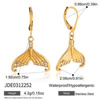 Youthway Crystal Fishtail Drop Earrings For Women Minimalist 18K Gold PVD Plated Stainless Steel Earrings Fashion Jewelry Gift