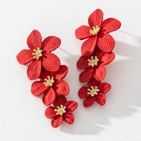Pinkdudu Fashion Spray Paint Flowers Colorful Drop Earrings Multilayer Alloy Drop Earrings for Women Jewelry Gifts PD576 raudona