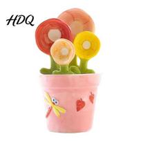 Pantry Storage Measuring Spoons 4Pcs Flower Set Ceramic Nesting Cups with Stand Baking Spoon Set Cute Kitchen Tool for Coffee Tea Gift Bakers A
