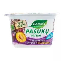 Pasukų varškė be laktozės GAMTOS su dž. slyvomis ir chia sėklomis, 2,3% r., 130g