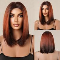 Plaukų linija Nėriniai Hair Cosplay Perukas Trumpas Tiesus Bob Sintetiniai Perukai Ruda Oranžinė Ombre Natūralūs Moterų Plaukai Karščiui atsparūs perukai