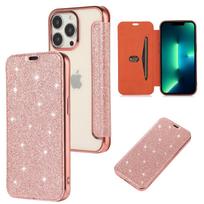 „iPhone 14“ blizgantis odinis dėklas – galvanizuotas skaidrus TPU kortelių laikiklis, madingas ir „viskas įskaičiuota“ apsauga. iPhone 13 rožinio aukso spalvos