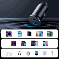 Joyroom JR-CCN06 30W 2x USB-C mini car charger, metal—black