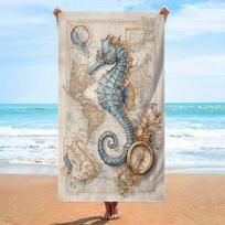 Majestic Seahorse Vintage Compass Nautical Towel, Soft Microfiber for Swimming Travel W30*H60(CM) beige