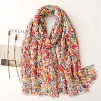 Southeast Asia Ethnic Style Red Floral Headscarf - Retro Long Cotton & Linen Feel Scarf for Women 180*85 cm