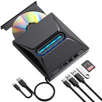 External CD DVD Drive Ultra Slim CD DVD Burner with 3 USB Ports and SD Card Slots Optical Disk Drive for Laptop Mac PC smėlio kopos spalva