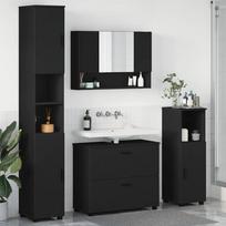 Vonios baldų rinkinys 4 pcs Juoda Inžinerinė mediena ir metalas