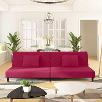 Dvivietė sofa-lova su dvejomis pagalvėmis, vyno, aksomas