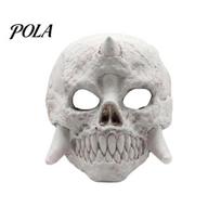 Full Face Horror Mask Halloween Skeleton Mask, Fanged Skull Distressed Vintage Style Cosplay for Costume Party Props Breathable balta