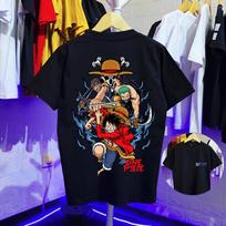 American Retro High-quality Animation ONE PIECE Luffy Team Summer New Retro Fashion Men and Women Streetwear 4XL black