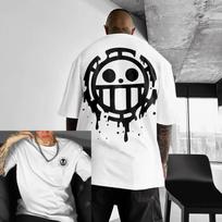 Trafalgaro ONE PIECE Anime Personality Printing Heavy Cotton T-Shirt Plus Size Cartoon Men's and Women's Short Sleeves L black