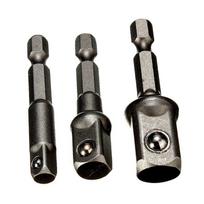 3Pcs Power Drill Bit Driver Socket 1/4 Hex Shank To 1/4 3/8 1/2 Socket Bit Adapter Power Extension Bar Blackening Process