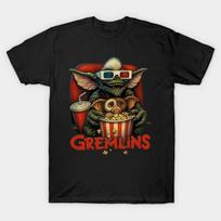 Men Black Print T-shirt Gremlins No-Cut Transfer Paper Print Cotton Tshirt S juoda