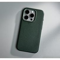 Premium Leather Magnetic Charging Case For iPhone 12 13 14 15 16 17 Pro Max Solid Color Business Metal Camera Protection Cover For iPhone 16 Pro Max tamsiai žalia spalva