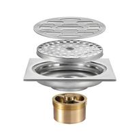 Bathroom Toilet Shower Anti-odor Drains 10x10cm Stainless Steel Brushed Floor Drain (as the picture,Stainless Steel)
