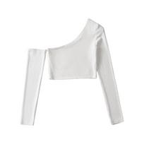 European and American Fashion Sexy Careful Machine Design Short Diagonal Shoulder Long Sleeve T-shirt Women's Irregular Top Can Be Labeled S balta