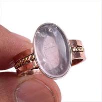 Natural Rose Quartz Gemstone Two Tone 925 Sterling Silver Jewelry Ring S.10 r0r28 gray