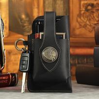 Fanny Pack Crazy Horse Leather Mobile Phone Bag Men's Bag Retro Men's Fanny Pack Sports Tactics Genuine Leather Mobile Phone Fanny Pack juoda