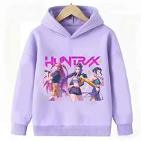 Purple Sweatshirt KPop Demon Hunter Rumi Derpy Cartoon Warm and Thick, Fashionable Casual Top Printed Hoodie for Boys and Girls 110