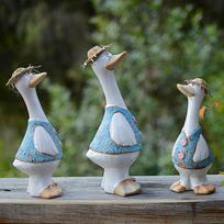 Keramininė antis Žavingas dekoratyvinis ornamentas Statulėlė Figūrėlė Skulptūra, 3 vnt. rinkinys Set 3 gray