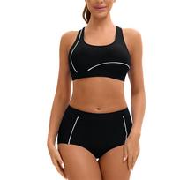 Women's Sexy Two-piece Swimsuit Bikini Swimsuit With Steel Bracket And Breast Pad XXL juoda