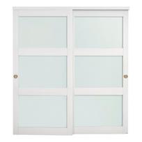 Sliding Closet Door, 1829mm (Double 940mm) x 2032 mm, 3-Lite Frosted Glass Bypass Sliding Doors with Hardware Kit, Solid Wood & MDF Slab with