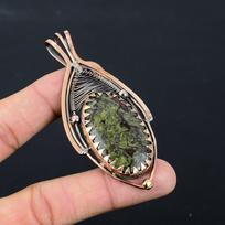 Dragon Blood Gemstone Pure Copper Wire Wrapped Handmade Pendant Jewelry 3.27 žalia