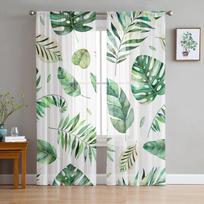 Atogrąžų lapai palmės žalias augalas baltas tiulis permatomos langų užuolaidos svetainei miegamajame Voile organza užuolaidos užuolaidos W135 x H115cm x1&Grommet Top pink