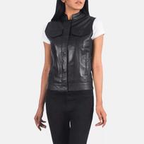 Handmade Women Vest Coat Black Lambskin Party Leather Button Stylish Western S juoda